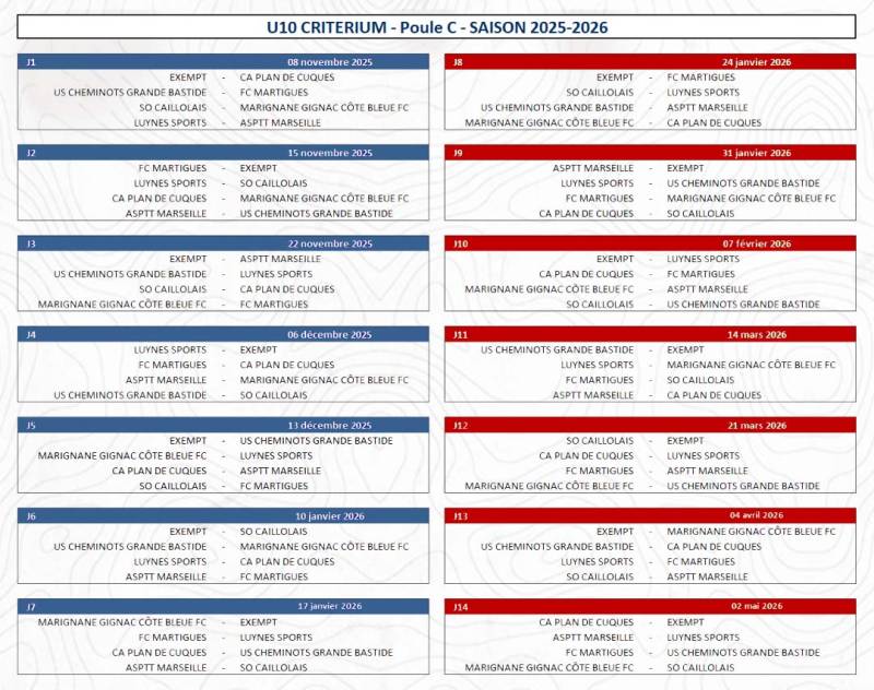 Calendrier 2025-2026 équipes District suite