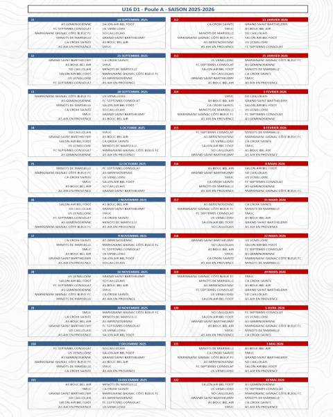 LE CALENDRIER DE NOS ÉQUIPES FOOT À 11 !
