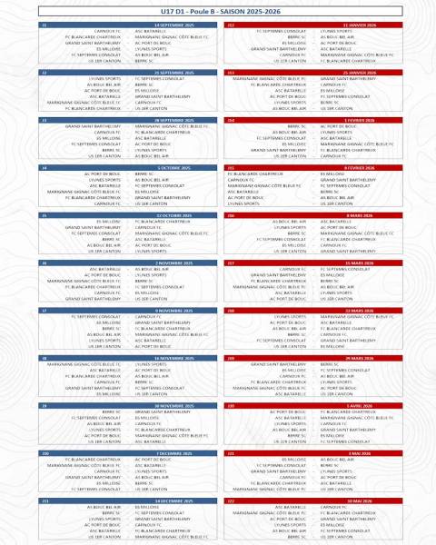 LE CALENDRIER DE NOS ÉQUIPES FOOT À 11 !