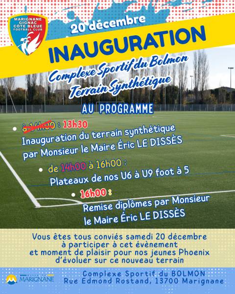 INAUGURATION NOUVEAU SYNTHÉTIQUE AU BOLMON ! MODIFICATION DES HORAIRES !