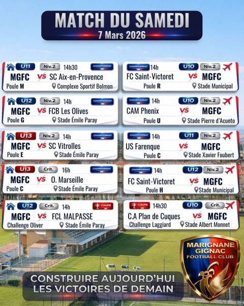 UN WEEK-END CHARGÉ POUR LES ÉQUIPES DU MARIGNANE GIGNAC FC !